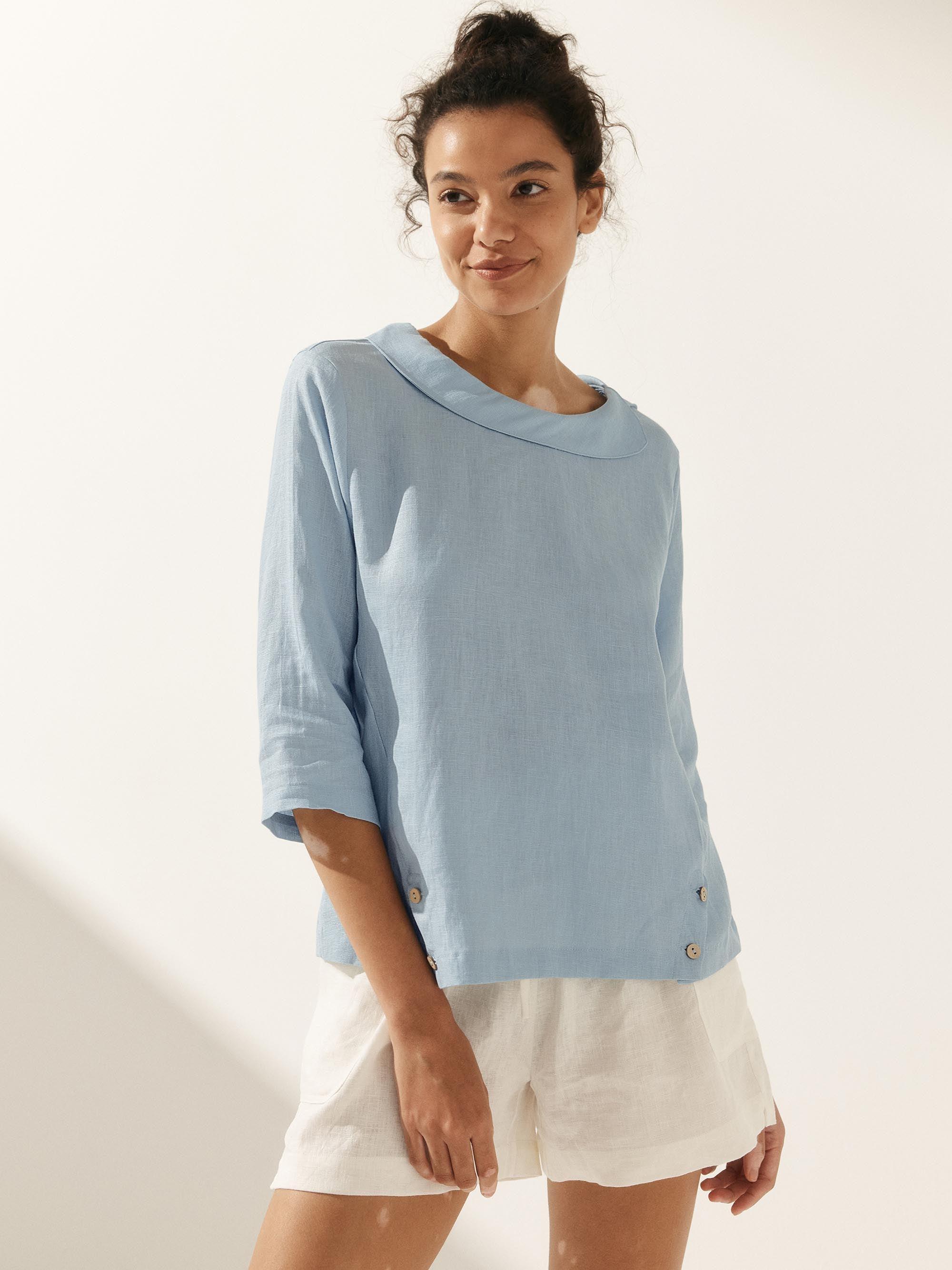 LINTICO Linen Round Soft-Fold Collar Top LAURA — construction detail