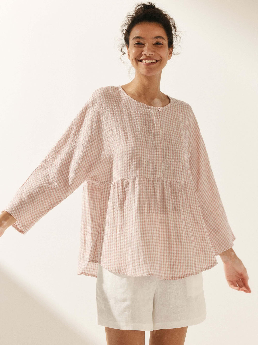 LINTICO Linen Checked Long-Sleeved Top CAROLINE — size reference