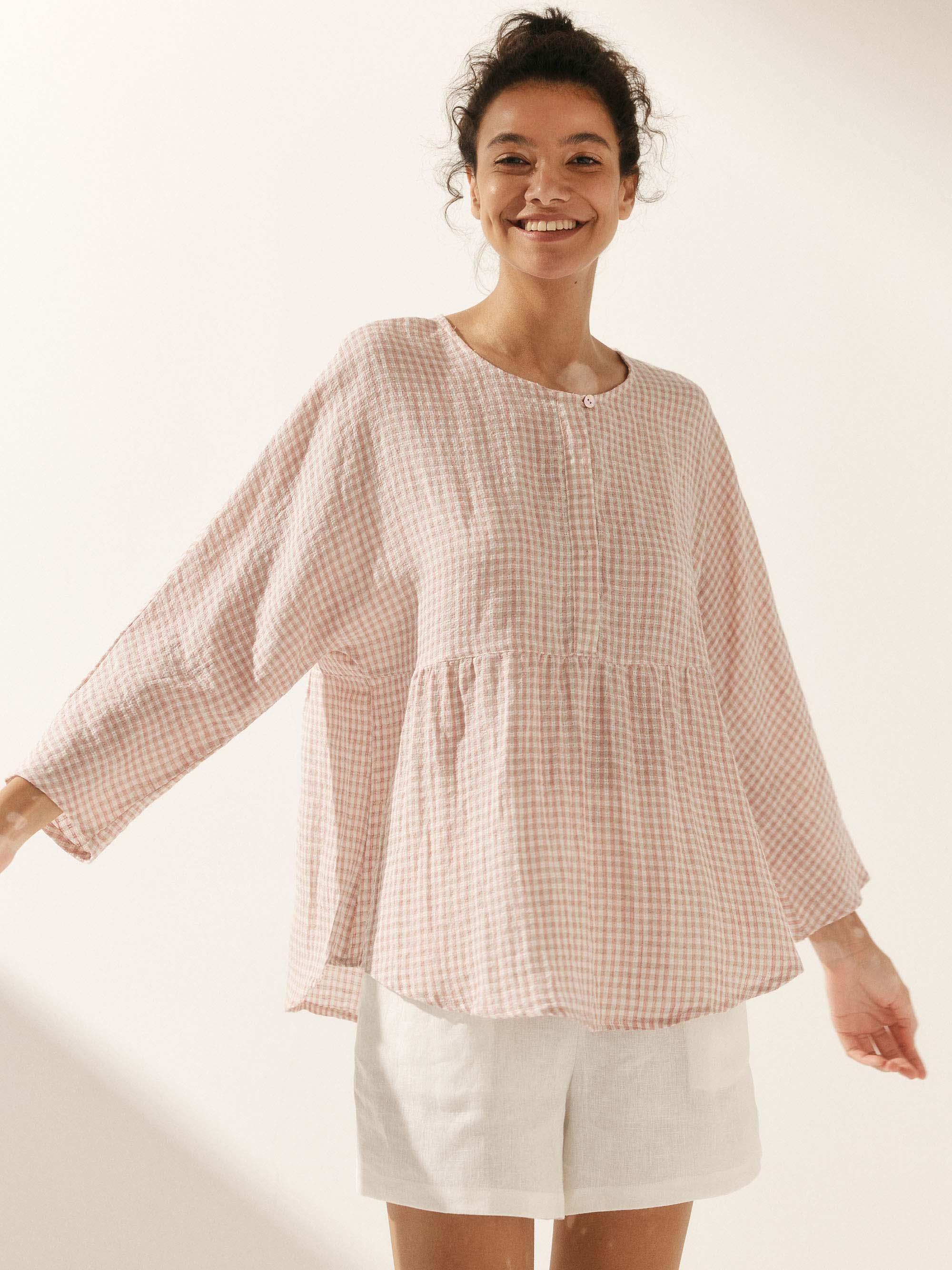 LINTICO Linen Checked Long-Sleeved Top CAROLINE — size reference