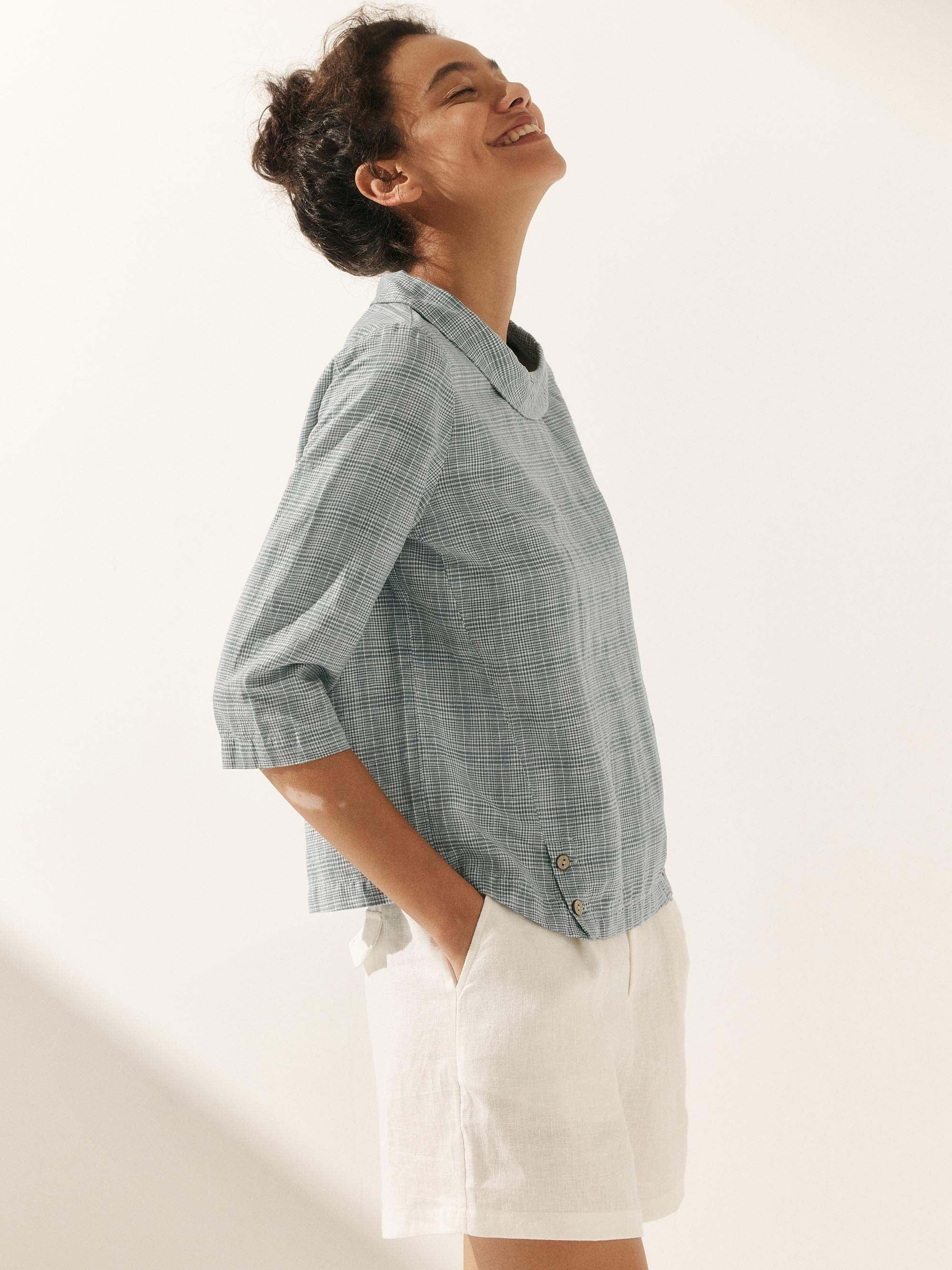 LINTICO Linen Round Soft-Fold Collar Top LAURA — size reference