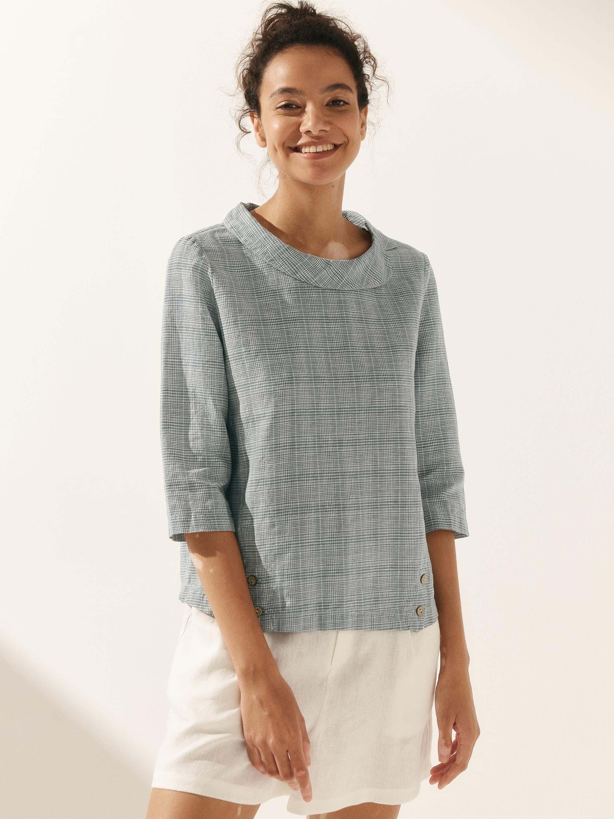 LINTICO Linen Round Soft-Fold Collar Top LAURA — back view