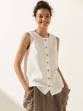 LINTICO 100% Linen Buttons Down Tank Top ERIN — main product shot