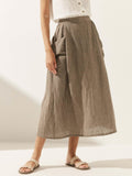 LINTICO Linen Checked Elastic Waist Skirt MARINA — main product shot