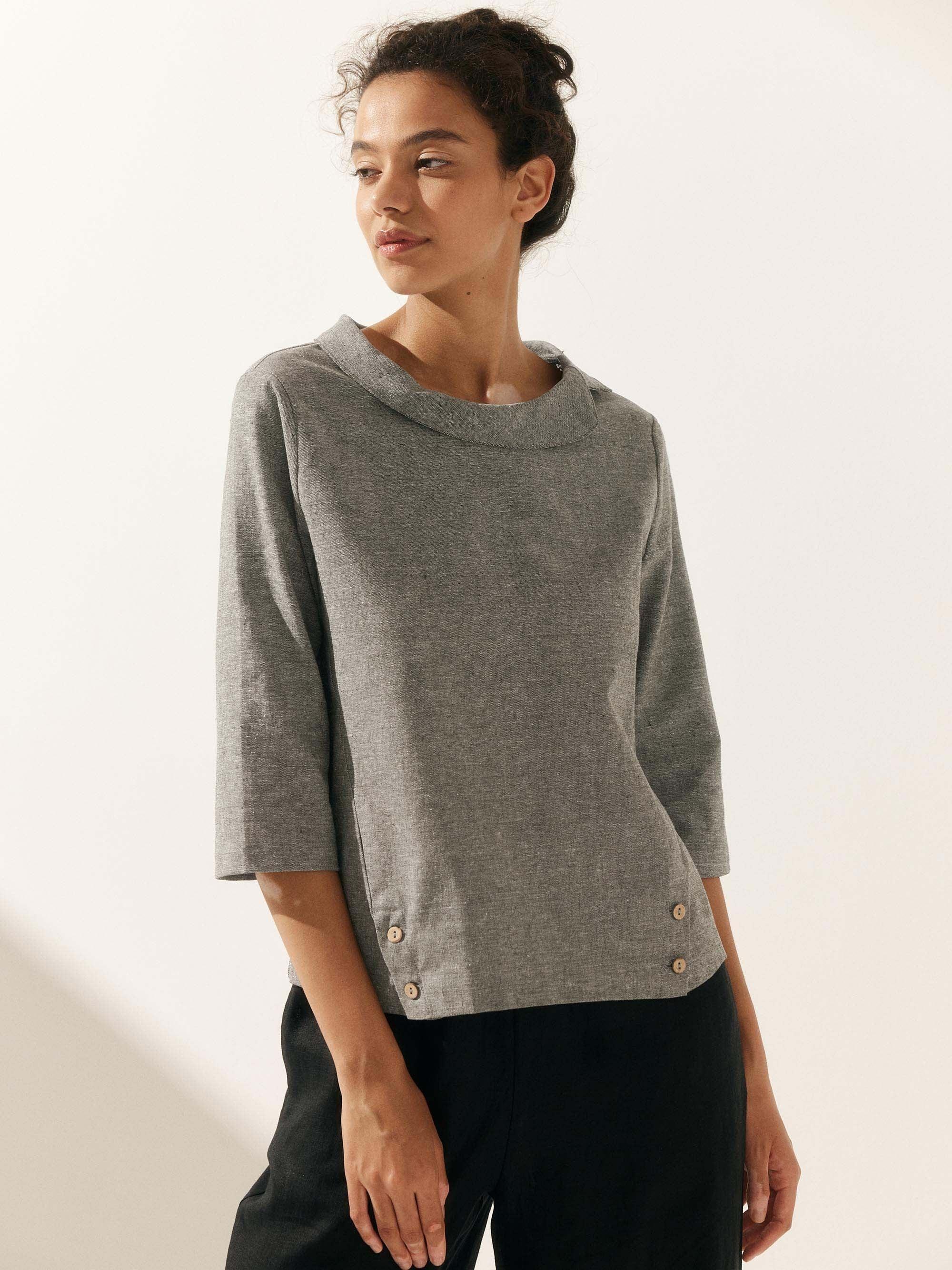 LINTICO Linen Round Soft-Fold Collar Top LAURA — main product shot