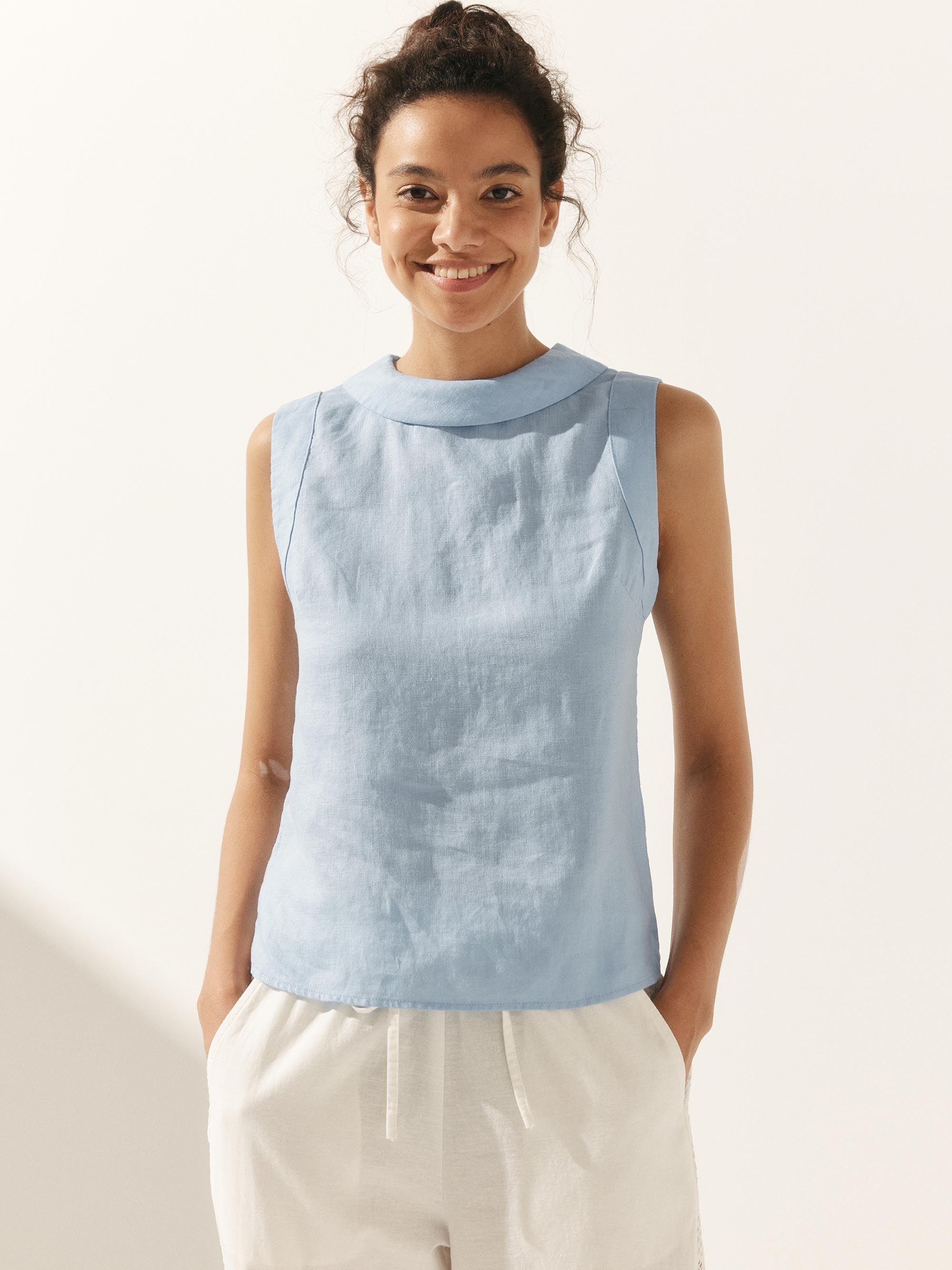 LINTICO 100% Linen Draped Collar Tank Top — comparison shot