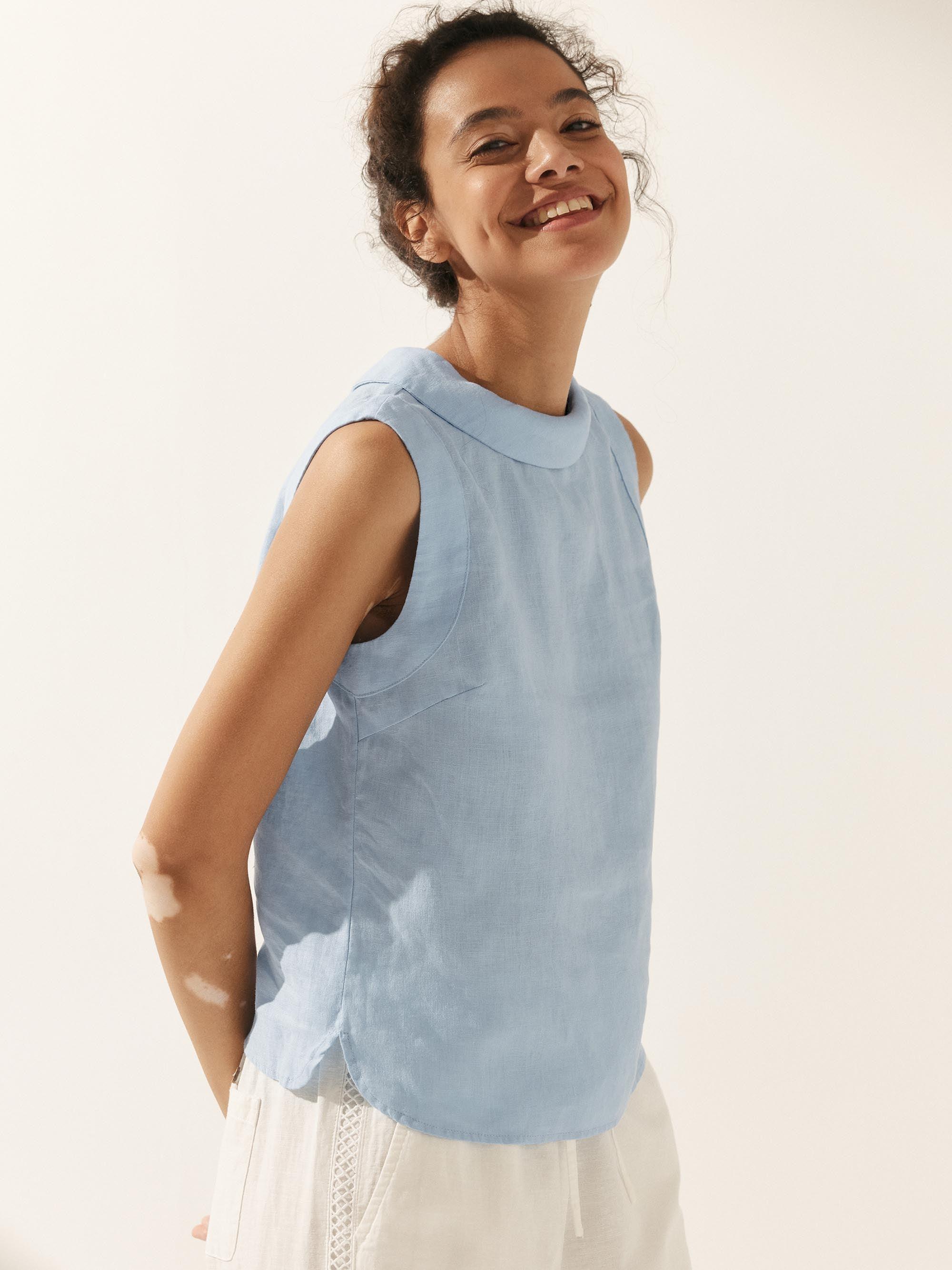 LINTICO 100% Linen Draped Collar Tank Top JACQUELINE — tops-tanks-linen category context