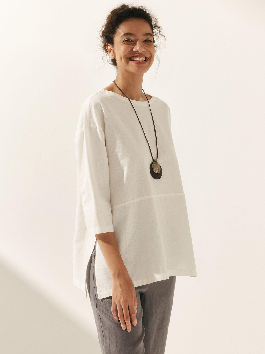 LINTICO Linen White Boat Neck Oversized Top AVA — tops-blouses-linen blend category context
