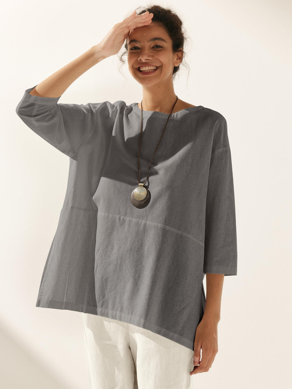 LINTICO Linen White Boat Neck Oversized Top AVA — main product shot