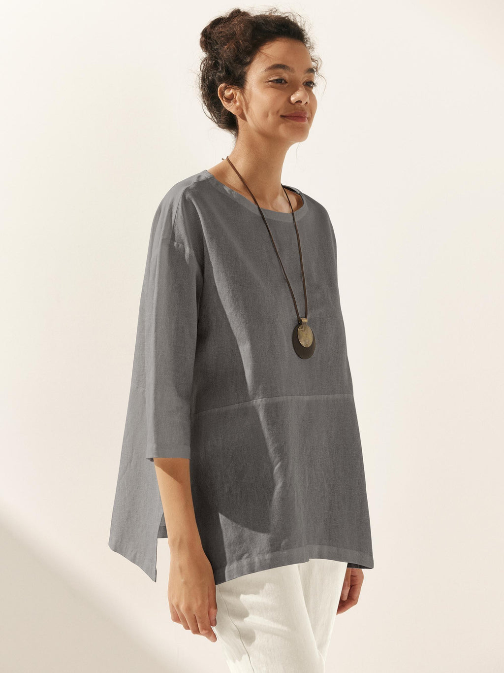LINTICO Linen White Boat Neck Oversized Top AVA — lifestyle context