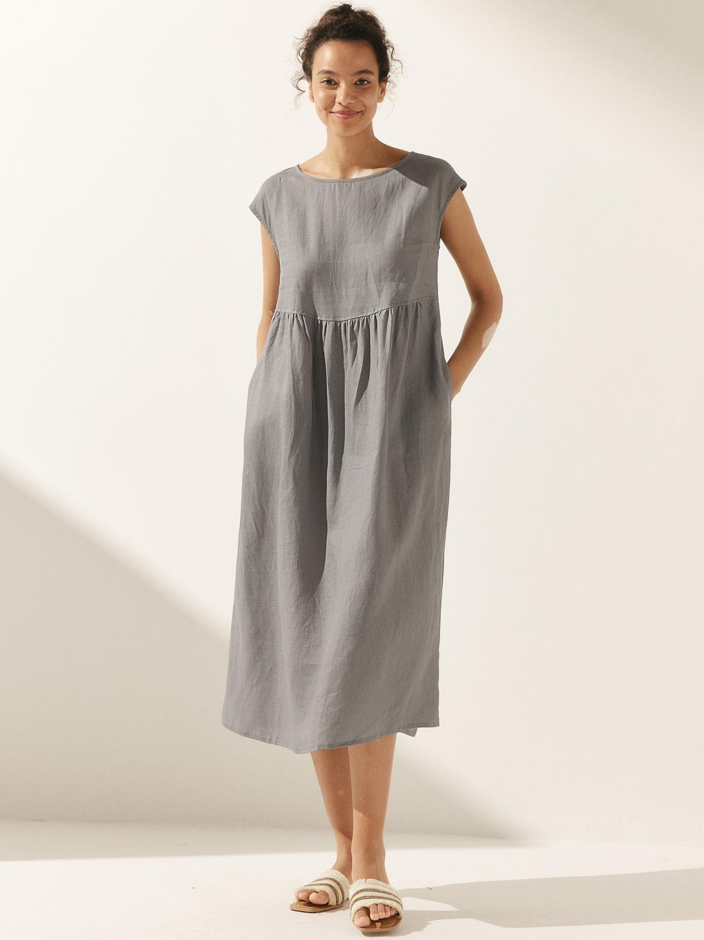 LINTICO 100% Linen Cap Sleeve Washed Maxi Dress JOAN — main product shot
