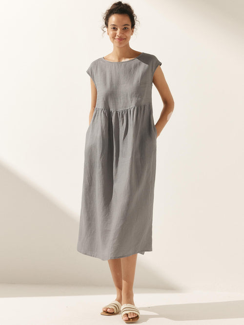 LINTICO 100% Linen Cap Sleeve Washed Maxi Dress JOAN — main product shot