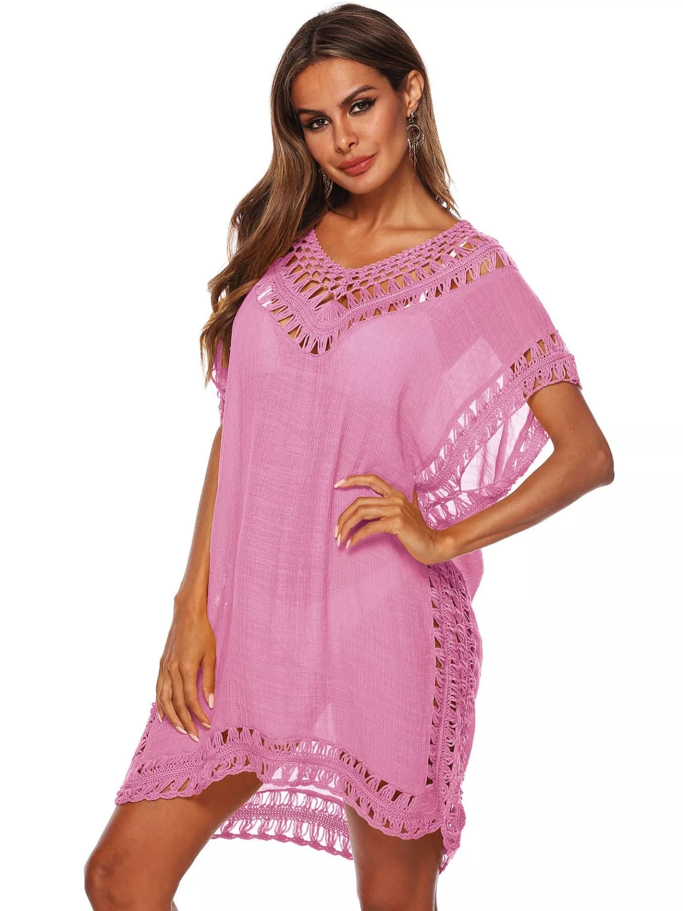 Crochet Trim V-Neck Cover-Up Dress