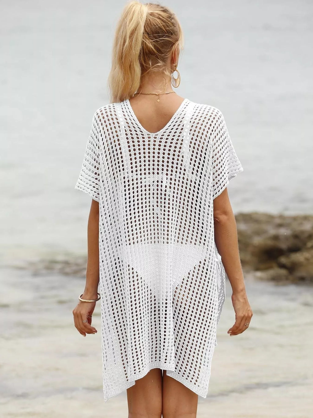 Openwork V-Neck Slit Cover-Up