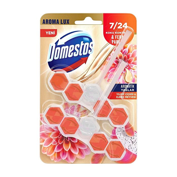 Domestos Toilet Block Air Freshener - Luxury Star Flower & Dragon Fruit Scent, Long-lasting Freshness