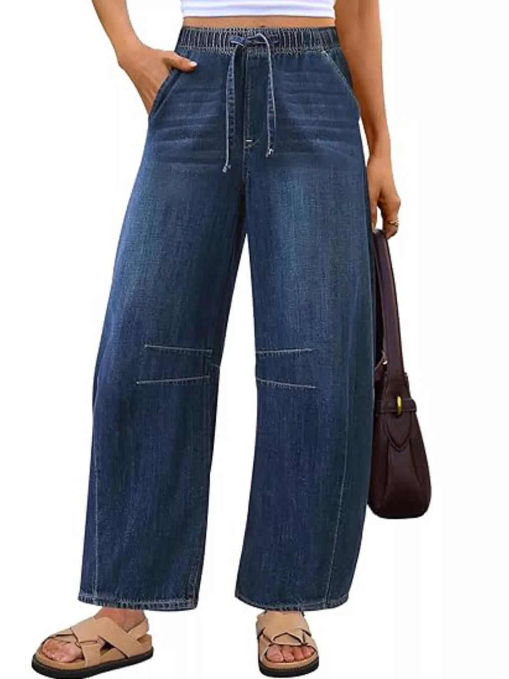 Elastic Waist Wide Leg Jeans