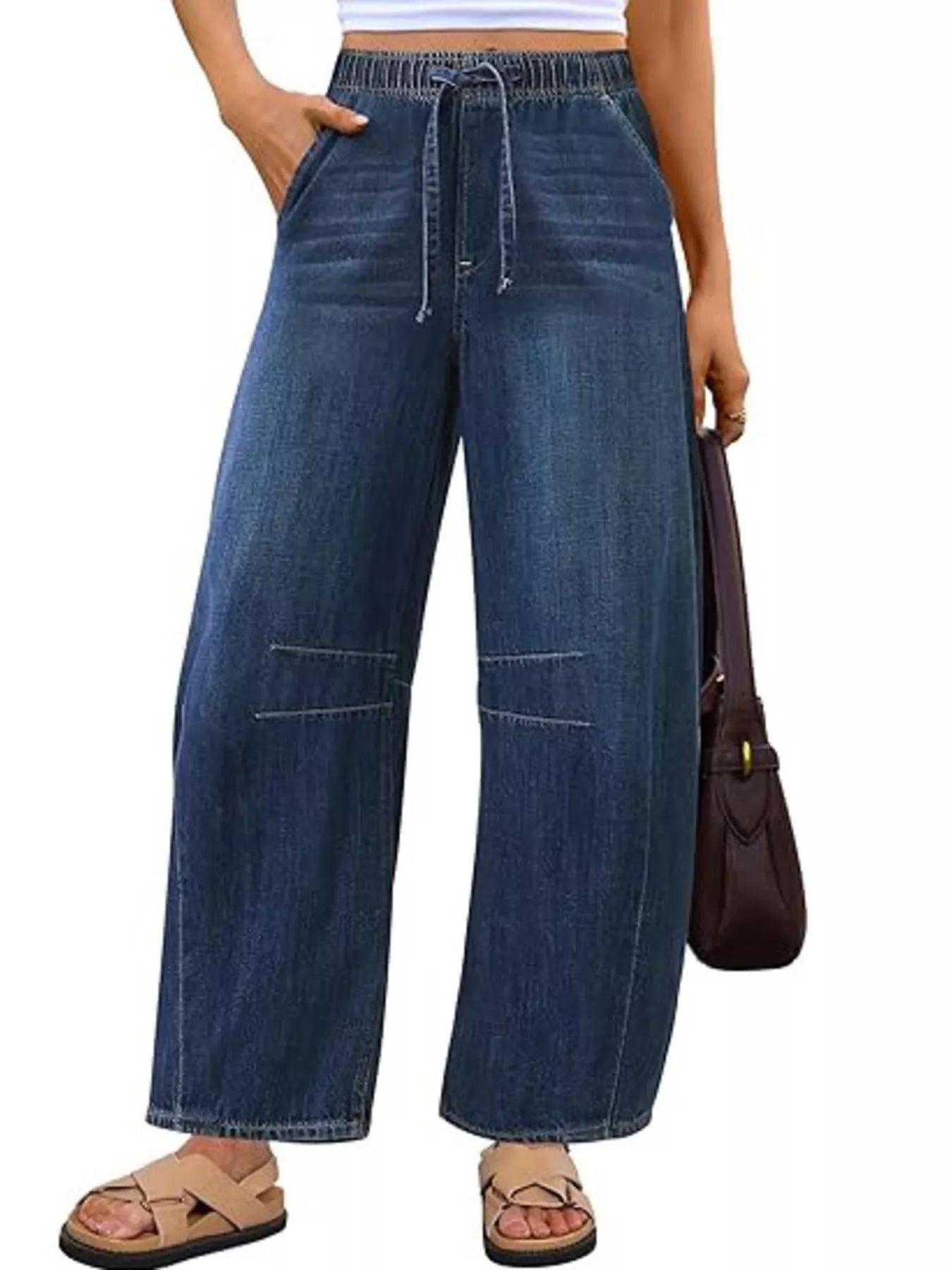 Elastic Waist Wide Leg Jeans