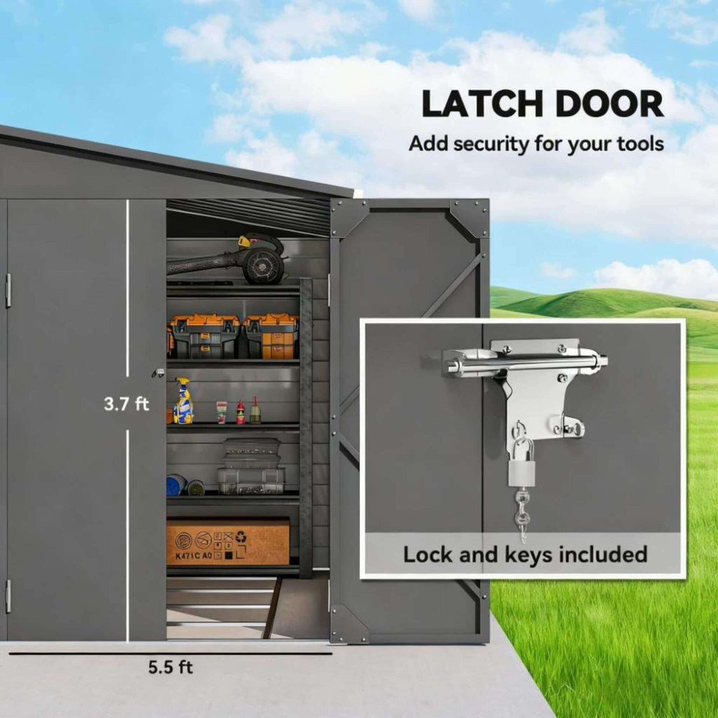 [05X09FT] Alora Heavy-Duty Outdoor Galvanized Steel Storage Shed With Lockable Doors (SAK80637) – SAKSBY WHOLESALE, view 9