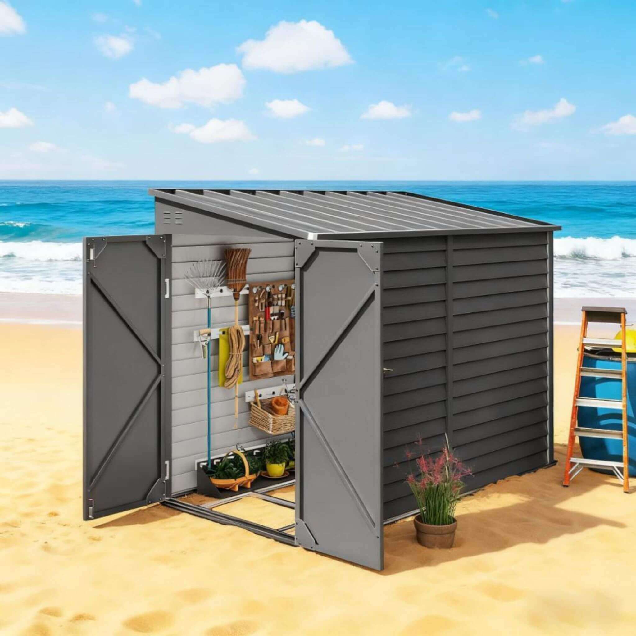 [05X09FT] Alora Heavy-Duty Outdoor Galvanized Steel Storage Shed With Lockable Doors (SAK80637) – SAKSBY WHOLESALE, view 10