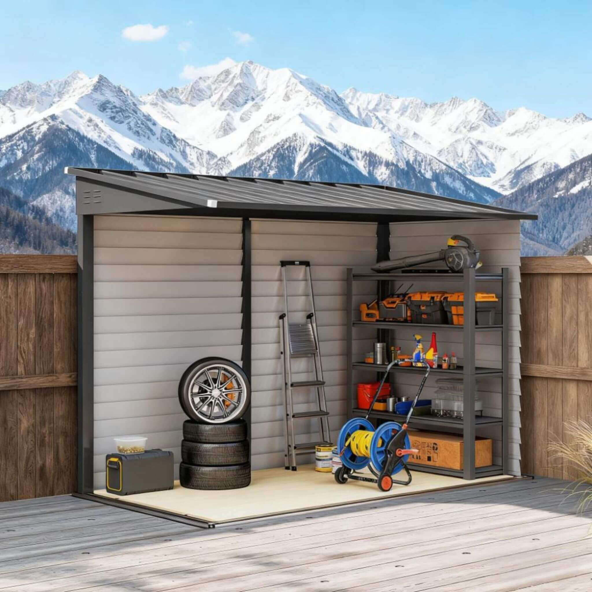 [05X09FT] Alora Heavy-Duty Outdoor Galvanized Steel Storage Shed With Lockable Doors (SAK80637) – SAKSBY WHOLESALE, view 4