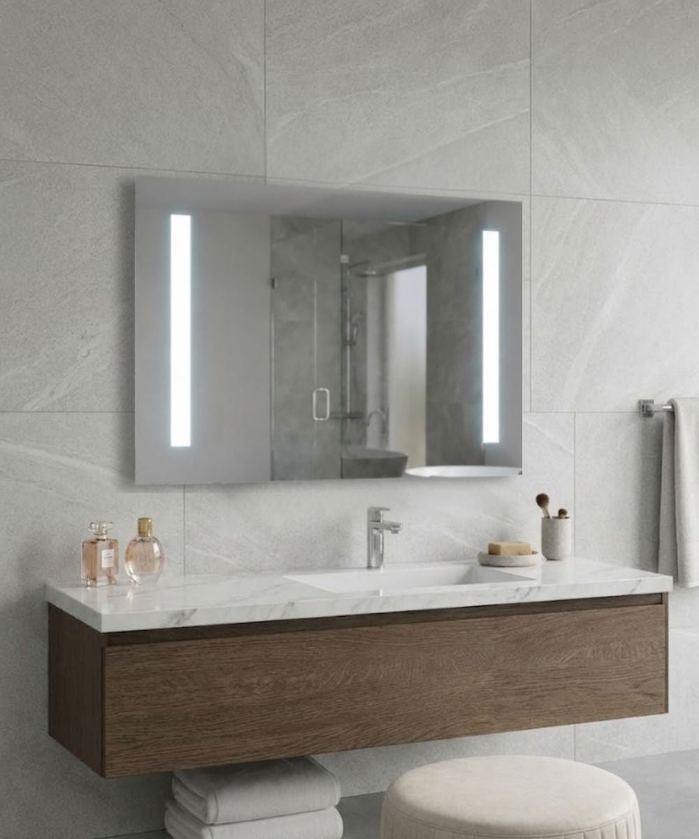 36"W x 26"H 4-Light Integrated LED Backlit Mirror with Bluetooth Soundbar – LampsUSA, view 3