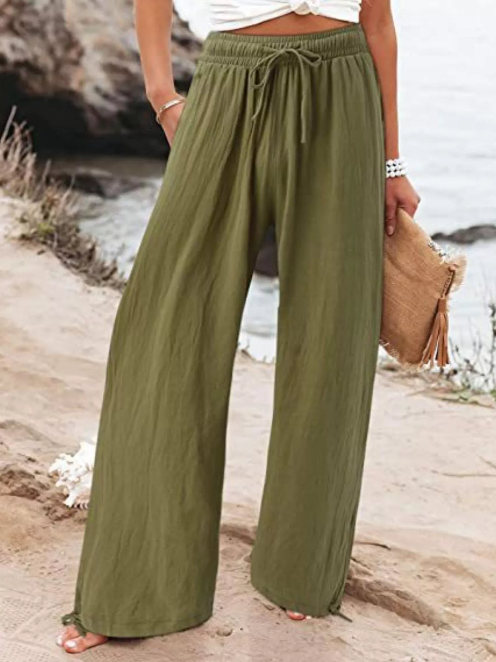 Full Size Wide Leg Pants with Drawstring Waist Plus Size