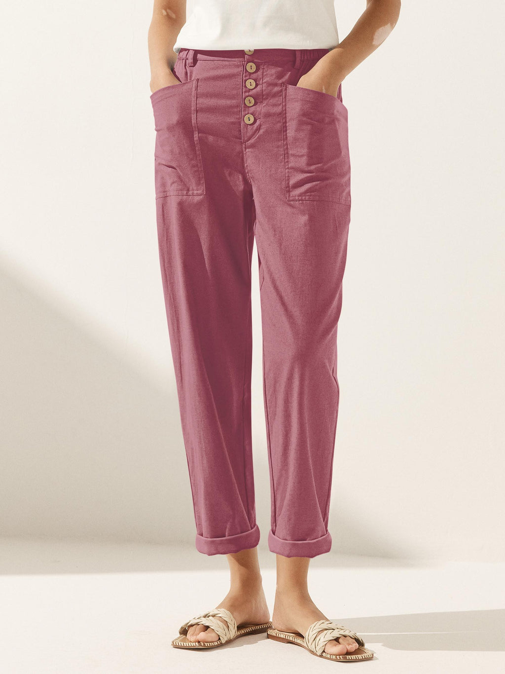 LINTICO LINTICO Linen Simple Button Fly Trousers HEIDI — construction detail