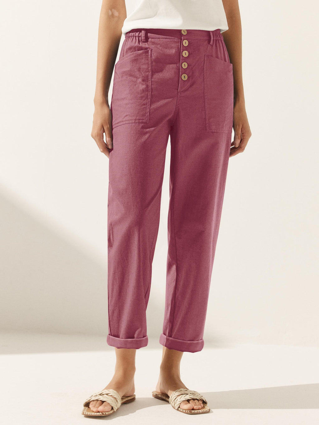 LINTICO LINTICO Linen Simple Button Fly Trousers HEIDI — main product shot