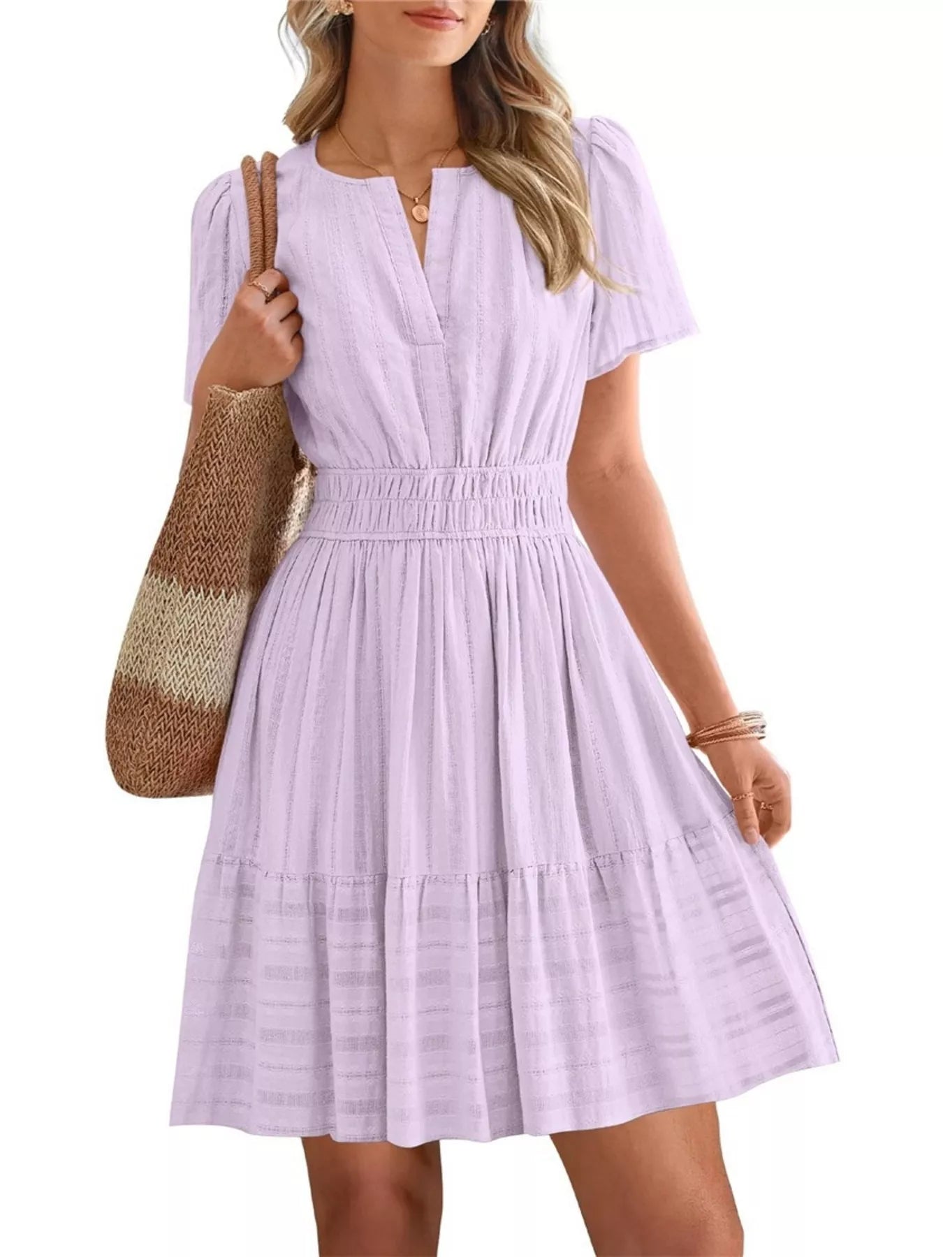 Short Sleeve Smocked Waist Tiered Dress