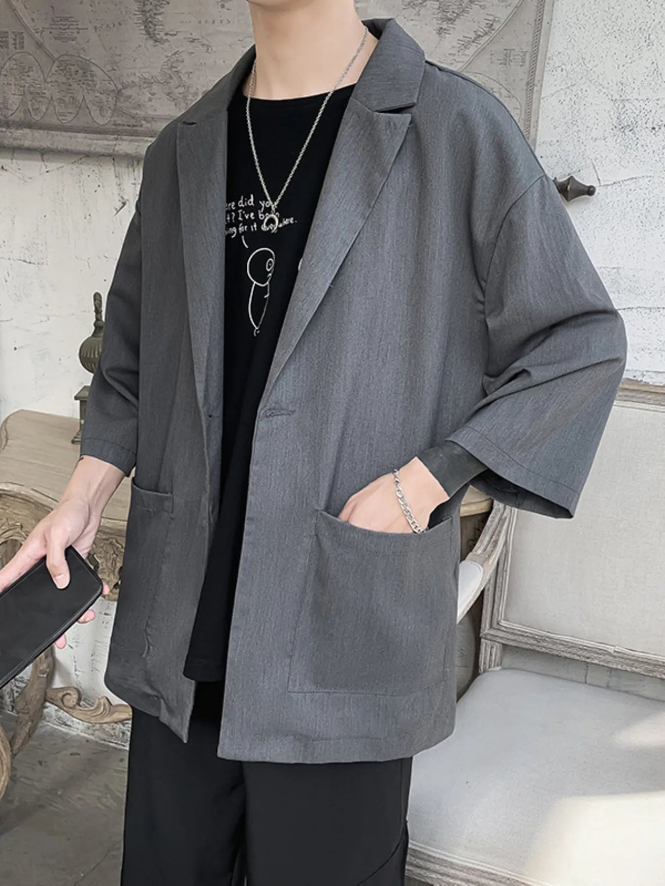 Men's One Button Long Sleeve Blazer