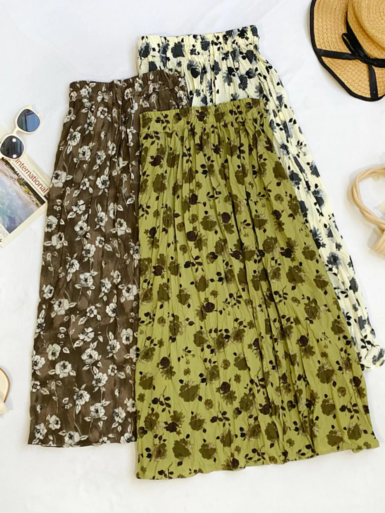 Floral Print Elastic Waist Midi Skirt