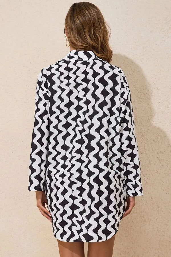 Button Down Contrast Striped Cover-Up