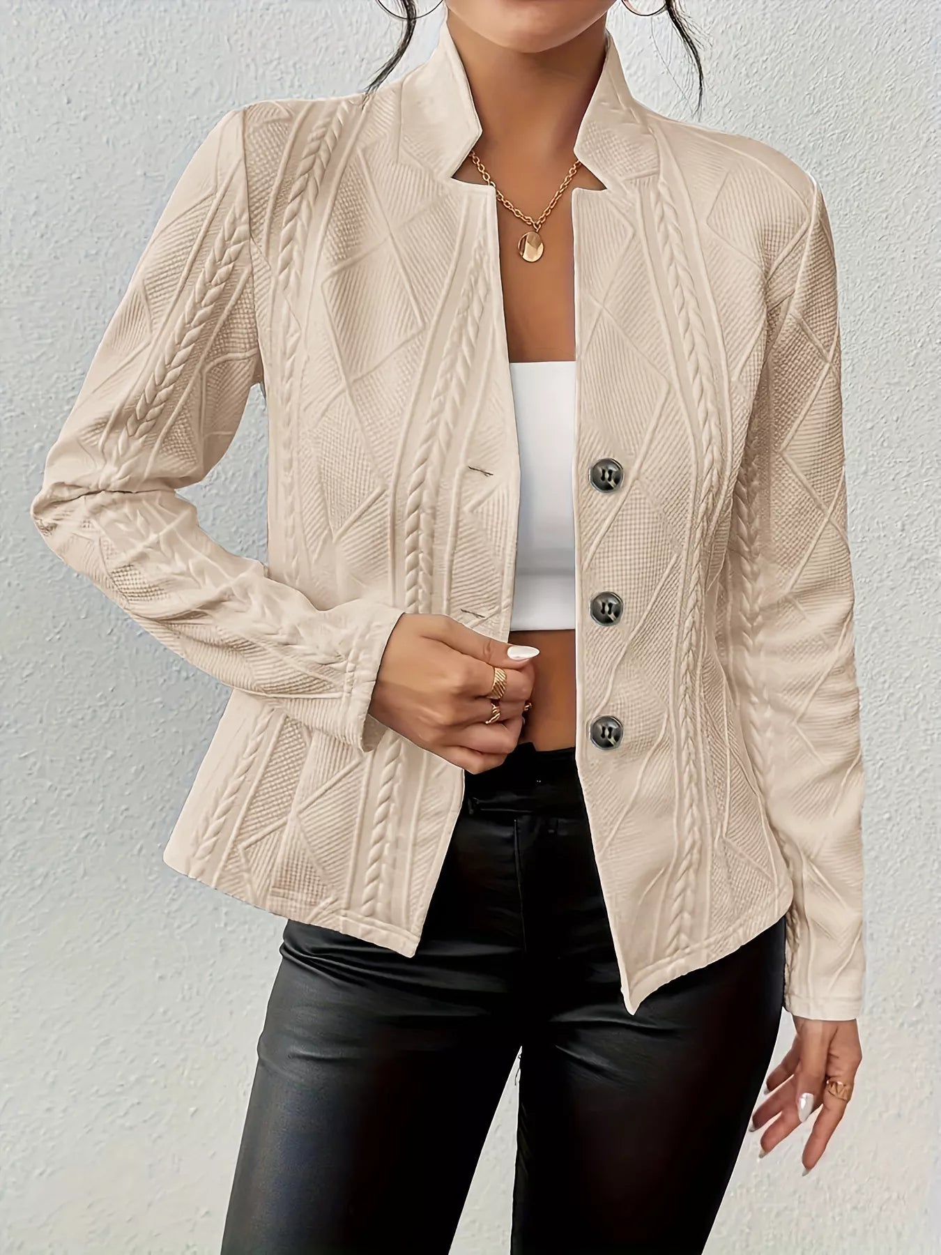 Textured Knit Button-Front Blazer