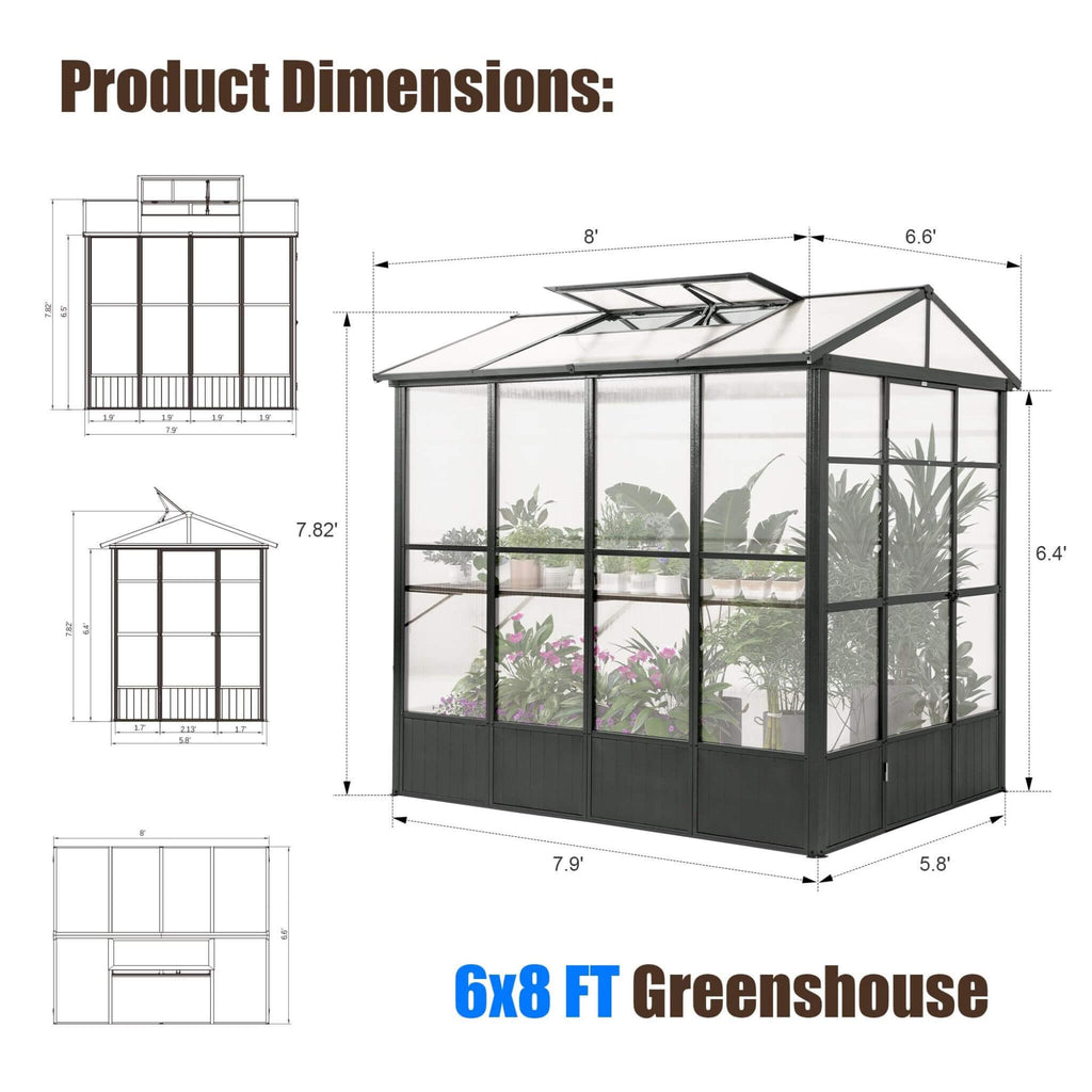 [06X08FT] Heavy-Duty Outdoor Polycarbonate Greenhouse With Fully Automatic Temperature Control Vent (SAK51892) – SAKSBY WHOLE