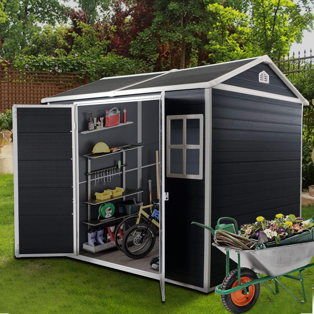 [06X08FT] Alora Outdoor Resin Patio Garden Shed With Floor, 2 Windows, And Lockable Doors (SAK54953) – SAKSBY WHOLESALE, view