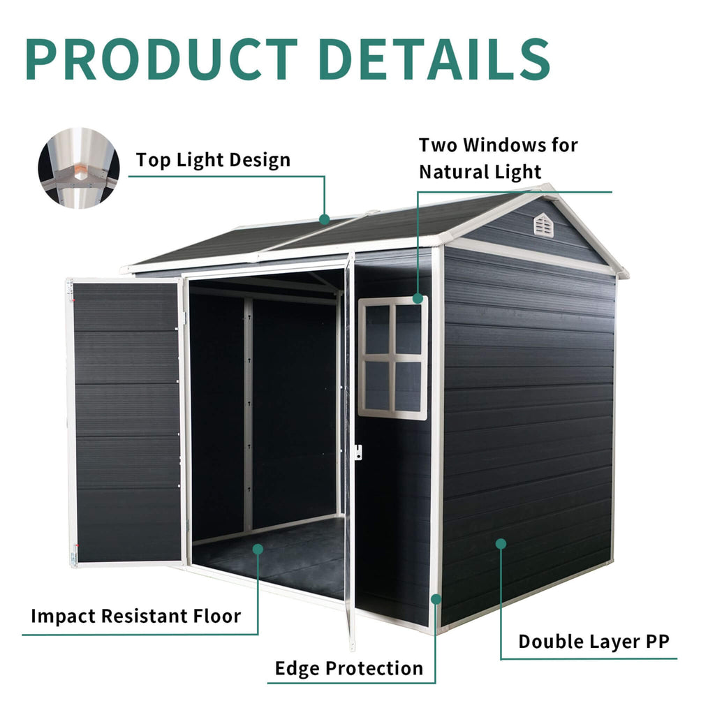 [06X08FT] Alora Outdoor Resin Patio Garden Shed With Floor, 2 Windows, And Lockable Doors (SAK54953) – SAKSBY WHOLESALE, view