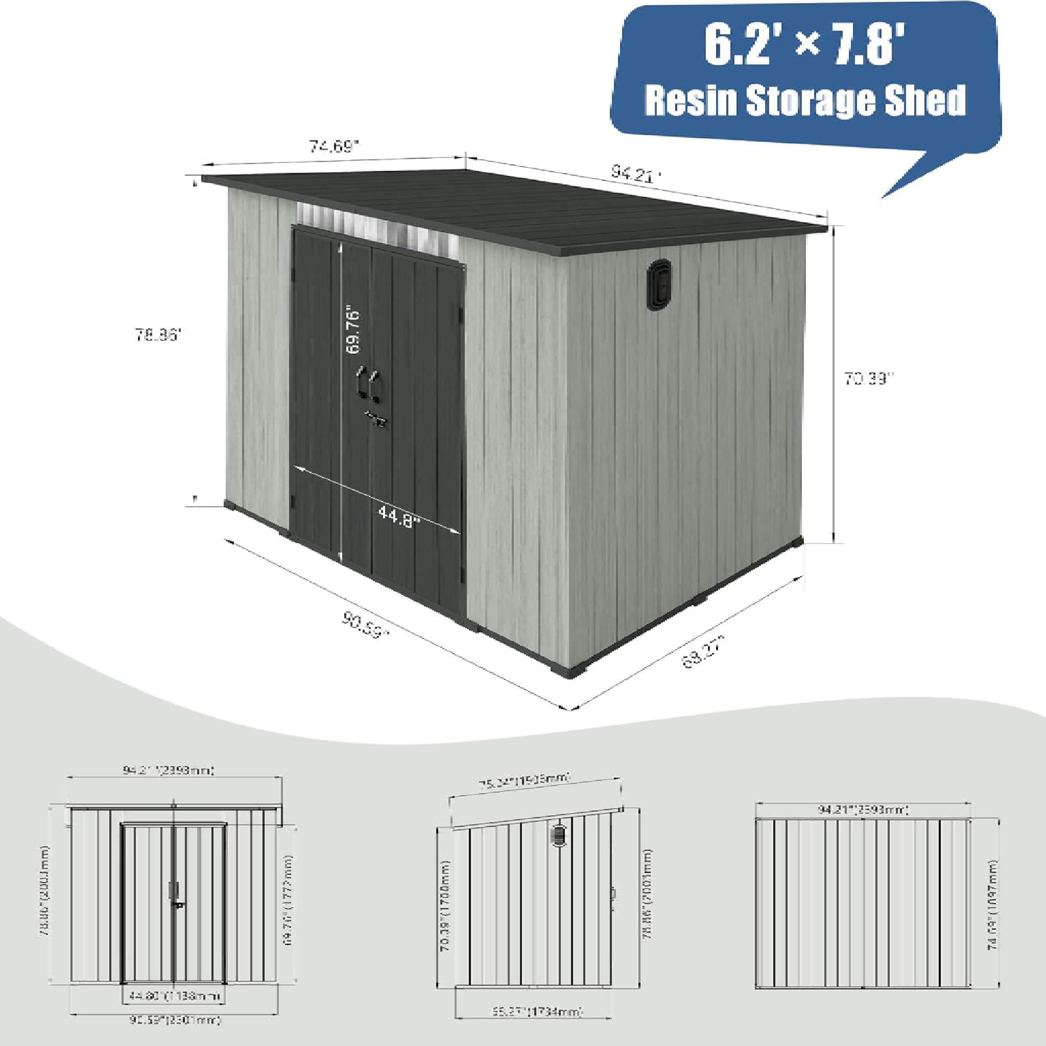 [06X08FT] Alora Outdoor Resin Storage Shed With Lockable Double Doors And Sloping Roof (SAK73286) – SAKSBY WHOLESALE, view 10