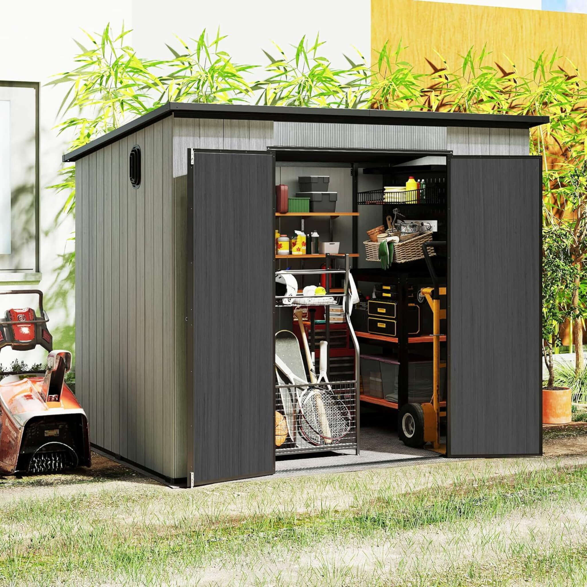 [06X08FT] Alora Outdoor Resin Storage Shed With Lockable Double Doors And Sloping Roof (SAK73286) – SAKSBY WHOLESALE, view 3