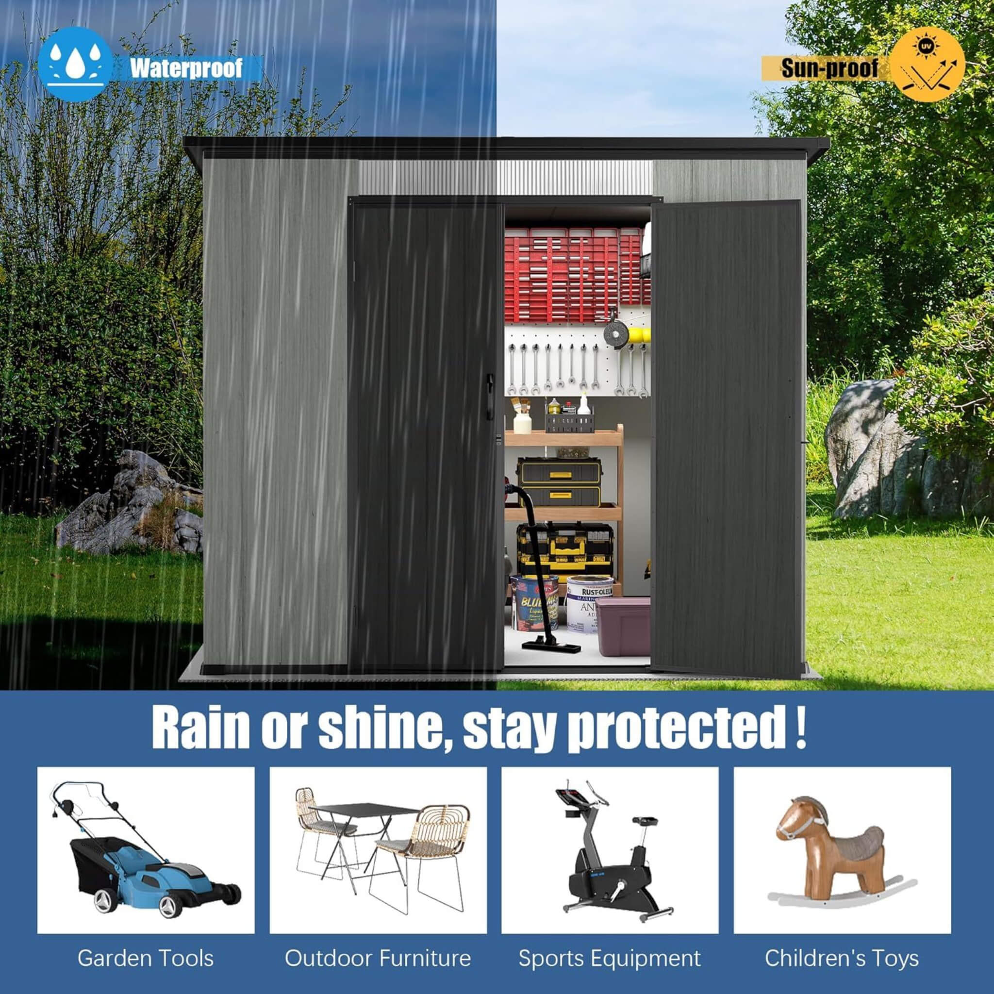 [06X08FT] Alora Outdoor Resin Storage Shed With Lockable Double Doors And Sloping Roof (SAK73286) – SAKSBY WHOLESALE, view 9