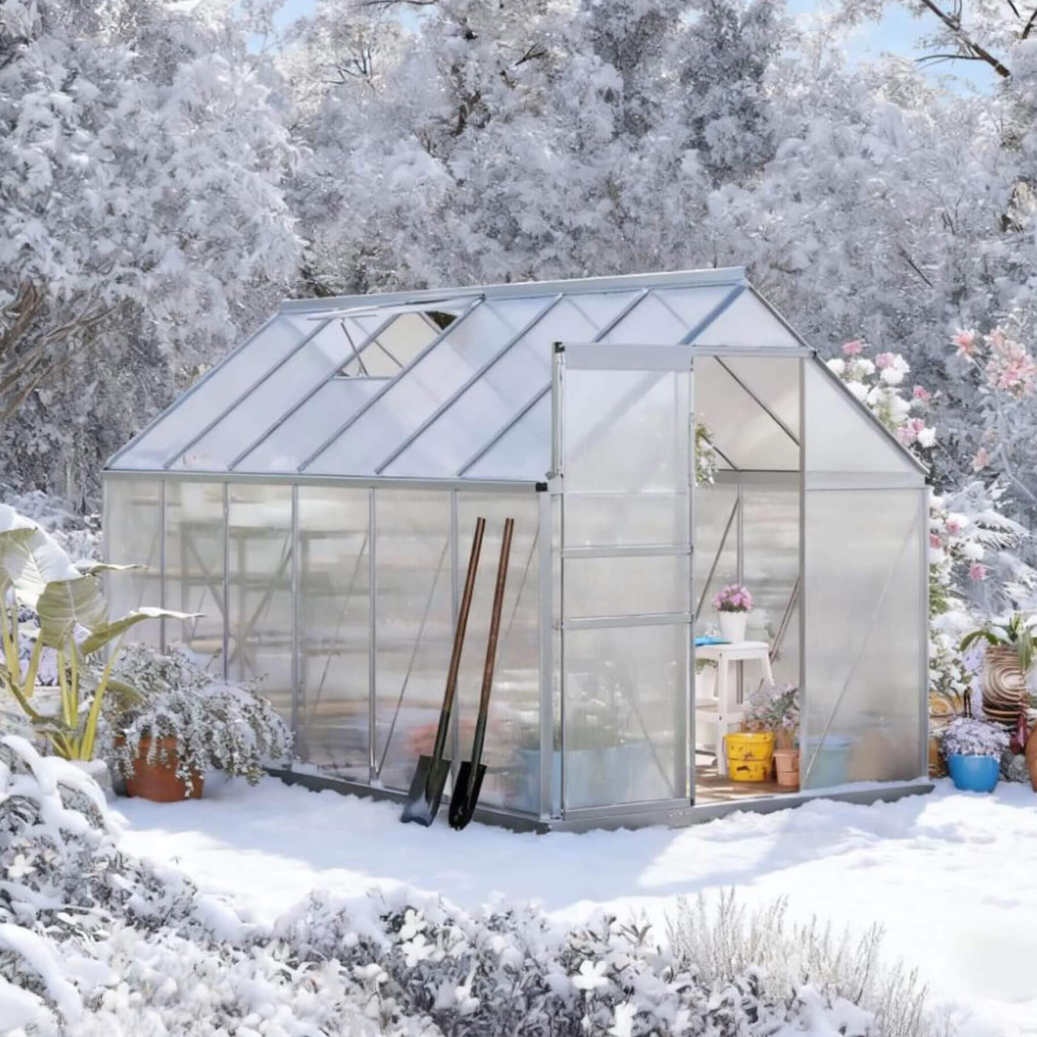 [06X12FT] Heavy-Duty Aluminum Walk-In Greenhouse With Rooftop Vent And Sliding Door (SAK69048) – SAKSBY WHOLESALE