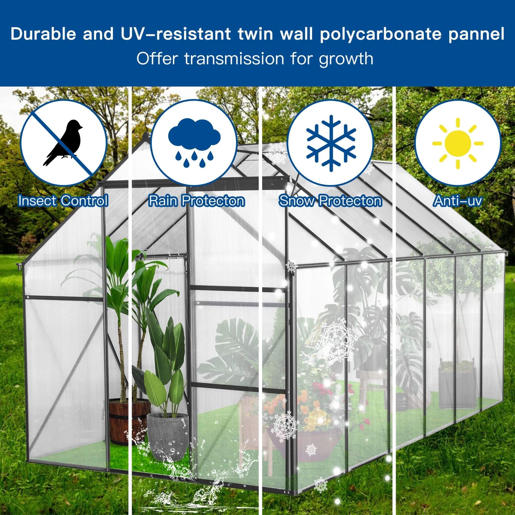[06X12FT] Heavy-Duty Black Polycarbonate Greenhouse With Raised Base And Anchor (SAK92451) – SAKSBY WHOLESALE, view 3