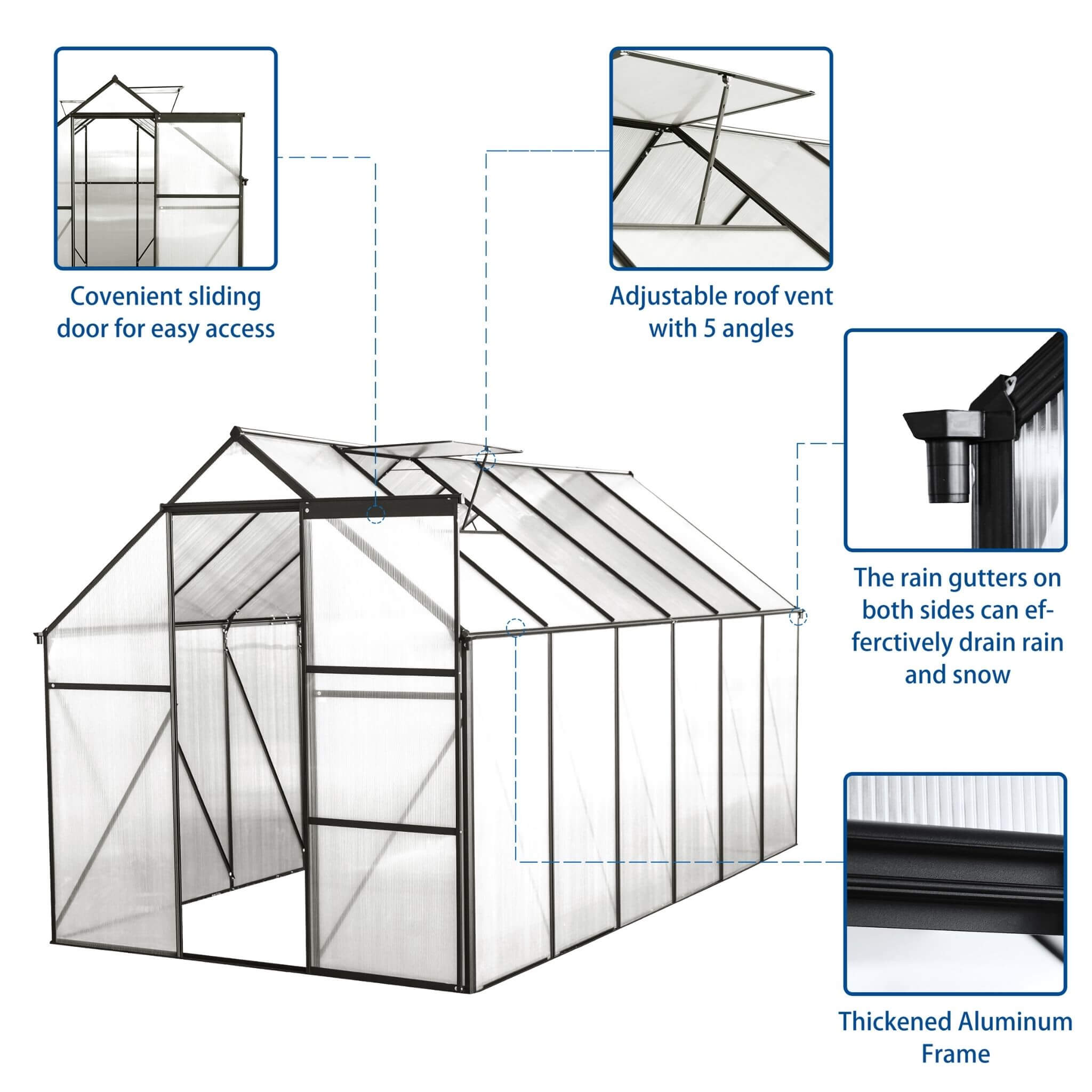 [06X12FT] Heavy-Duty Black Polycarbonate Greenhouse With Raised Base And Anchor (SAK92451) – SAKSBY WHOLESALE, view 6
