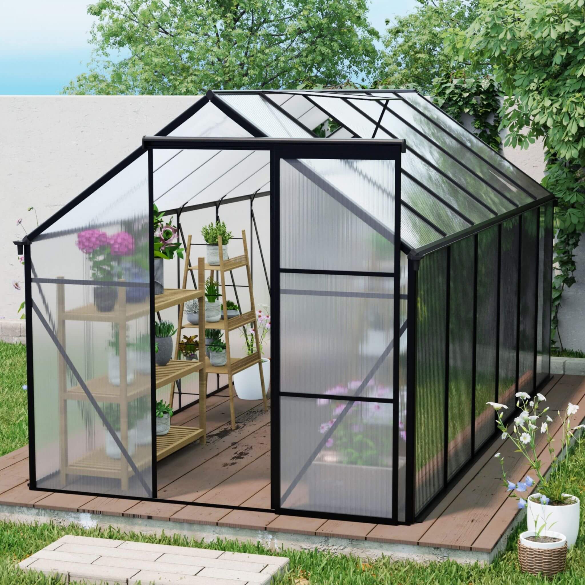[06X12FT] Heavy-Duty Black Polycarbonate Greenhouse With Raised Base And Anchor (SAK92451) – SAKSBY WHOLESALE, view 9
