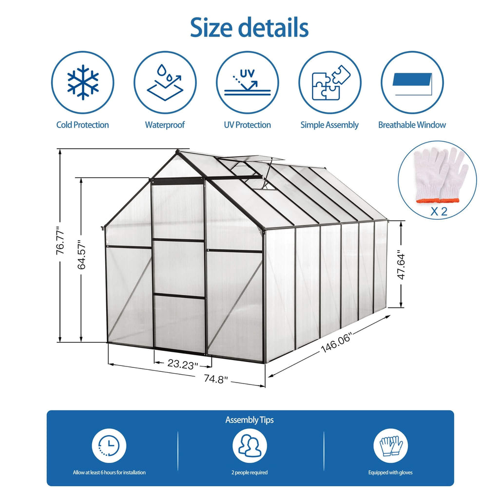 [06X12FT] Heavy-Duty Black Polycarbonate Greenhouse With Raised Base And Anchor (SAK92451) – SAKSBY WHOLESALE, view 10