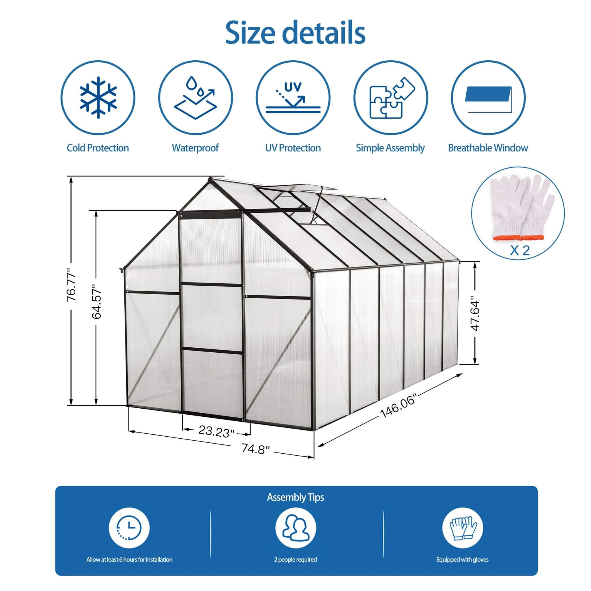 [06X12FT] Heavy-Duty Black Polycarbonate Greenhouse With Raised Base And Anchor (SAK92451) – SAKSBY WHOLESALE, view 10