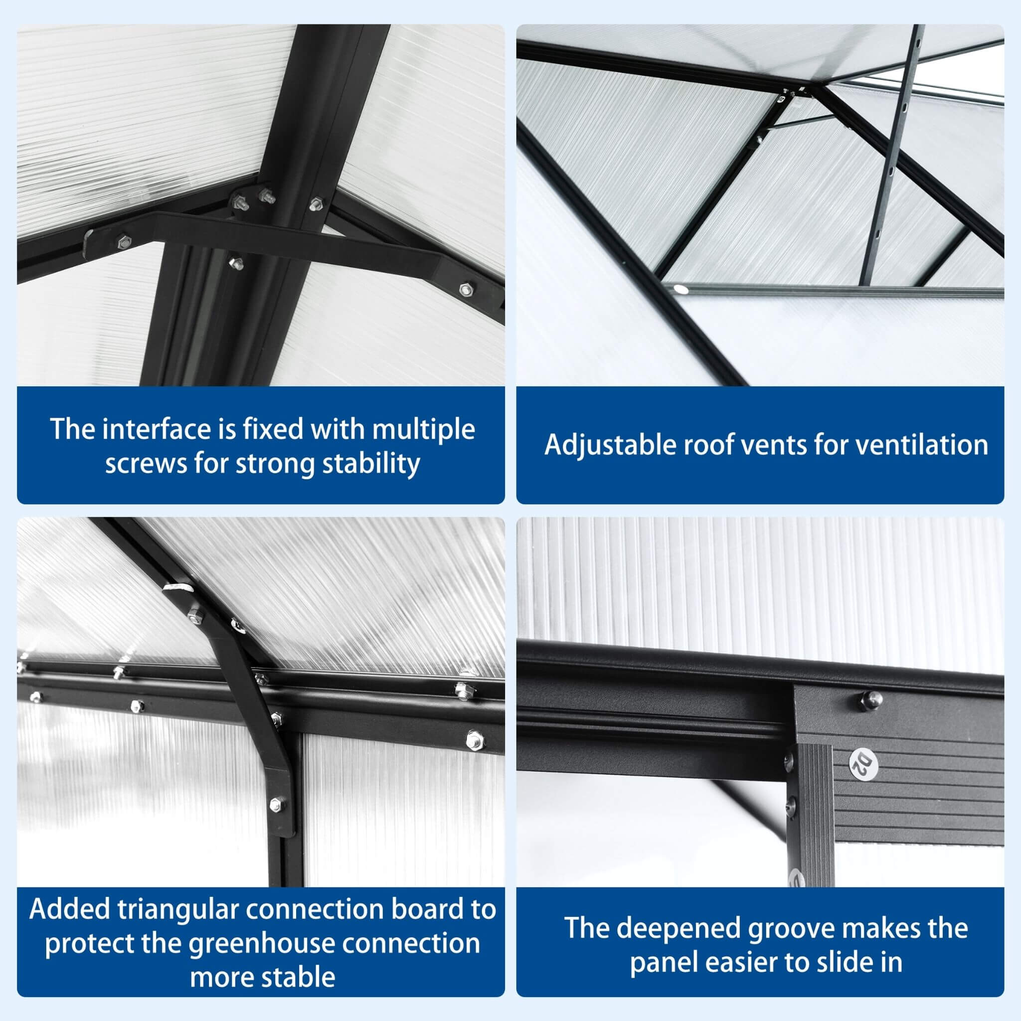 [06X12FT] Heavy-Duty Black Polycarbonate Greenhouse With Raised Base And Anchor (SAK92451) – SAKSBY WHOLESALE, view 8