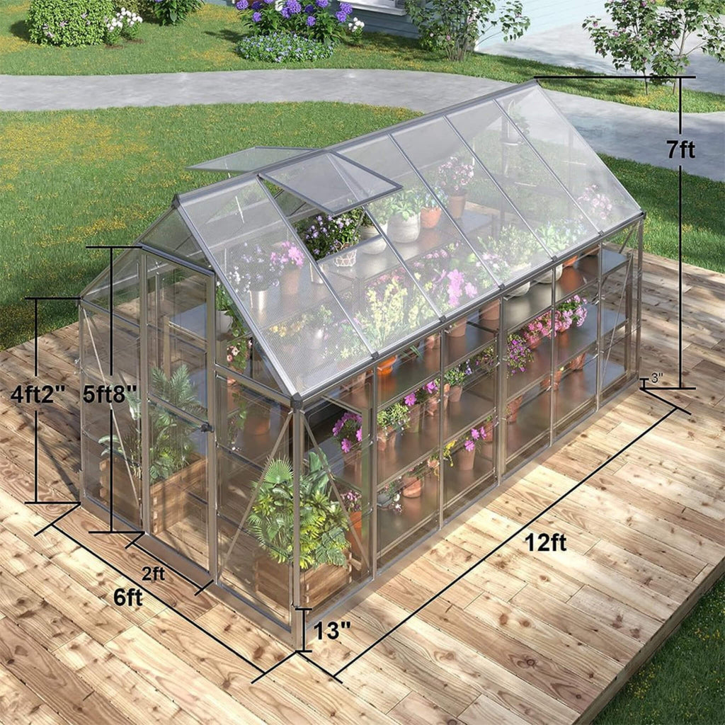 [06X12FT] Heavy-Duty Outdoor Aluminum Polycarbonate Walk-In Greenhouse With Lockable Hinged Door (SAK85247) – SAKSBY WHOLESAL