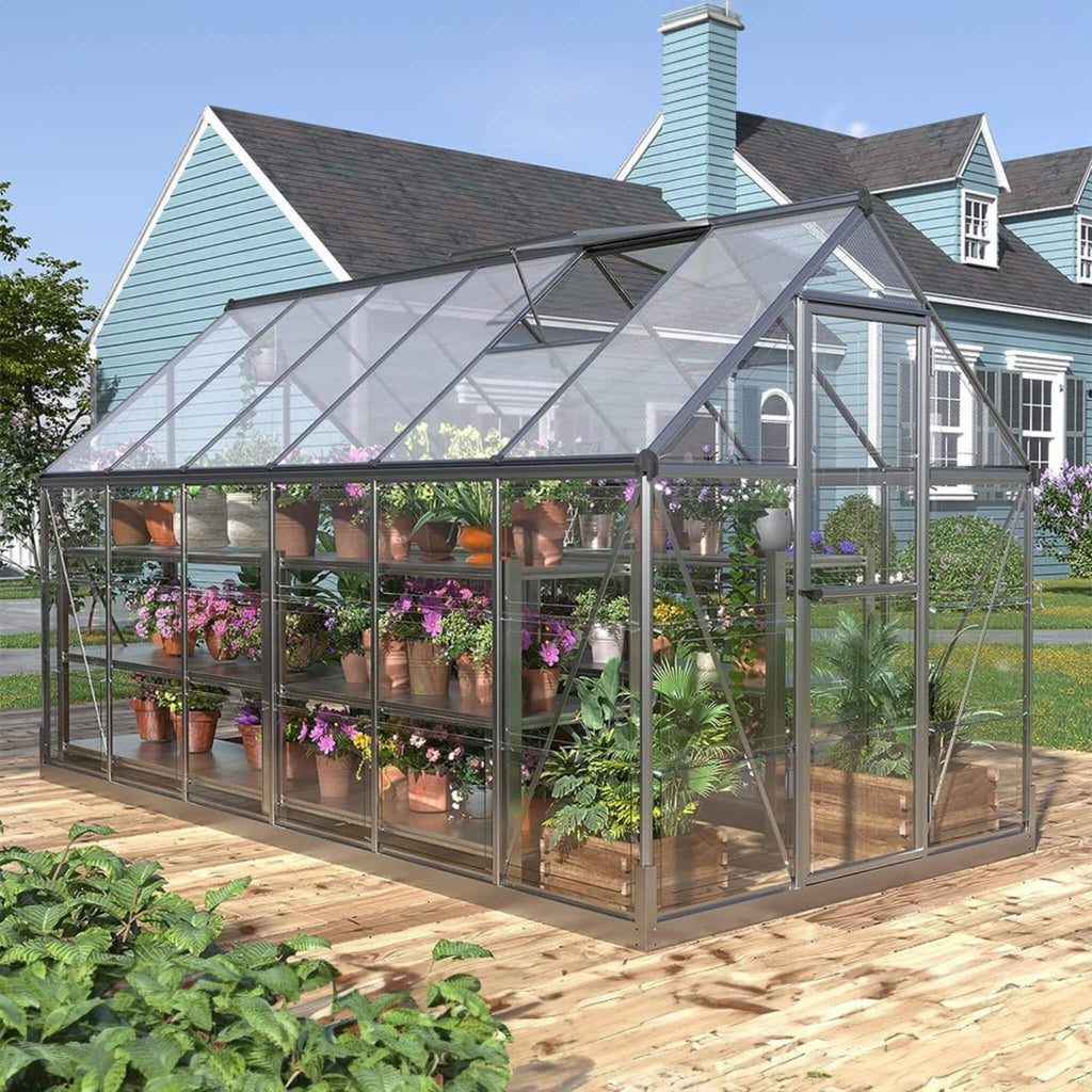 [06X12FT] Heavy-Duty Outdoor Aluminum Polycarbonate Walk-In Greenhouse With Lockable Hinged Door (SAK85247) – SAKSBY WHOLESAL