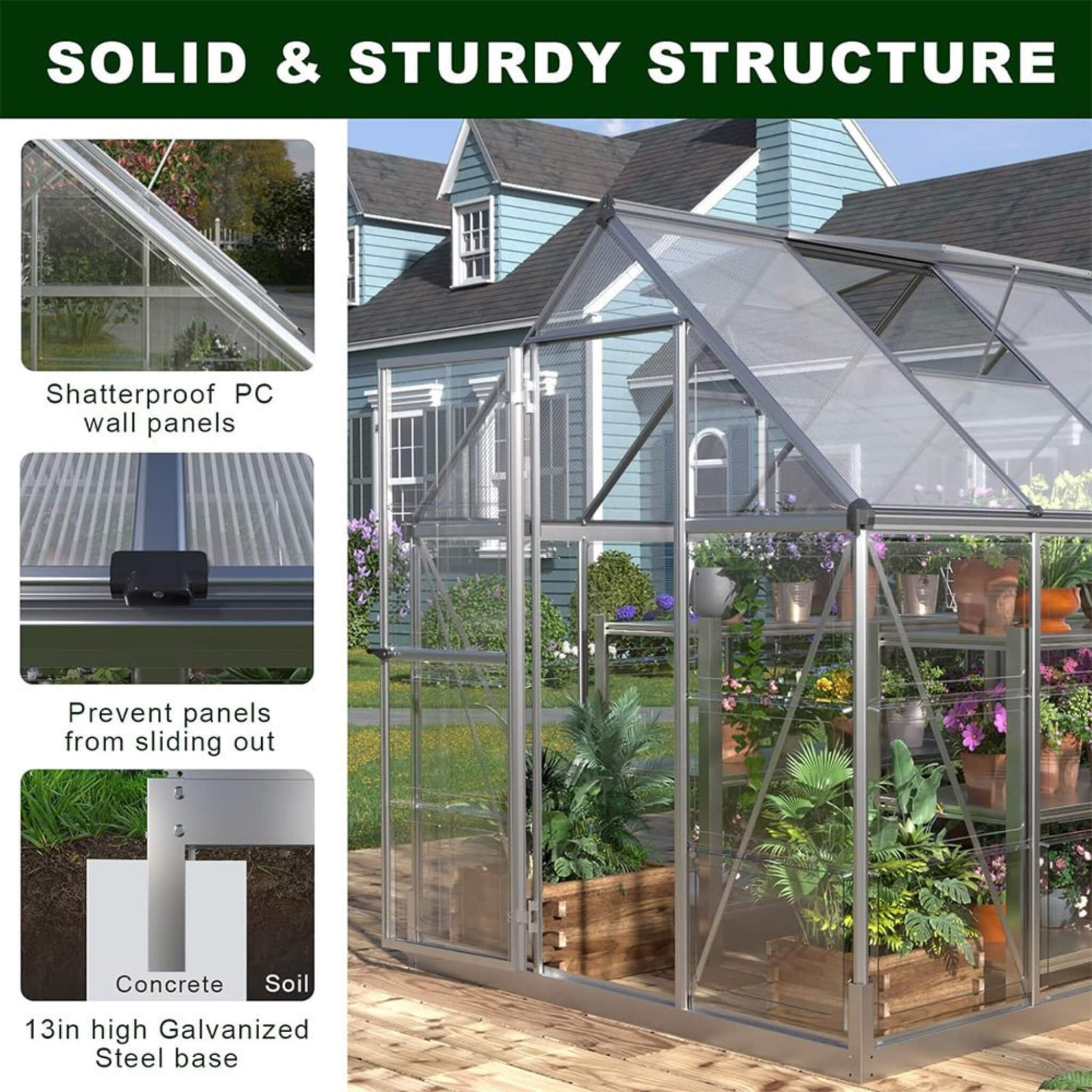 [06X12FT] Heavy-Duty Outdoor Aluminum Polycarbonate Walk-In Greenhouse With Lockable Hinged Door (SAK85247) – SAKSBY WHOLESAL