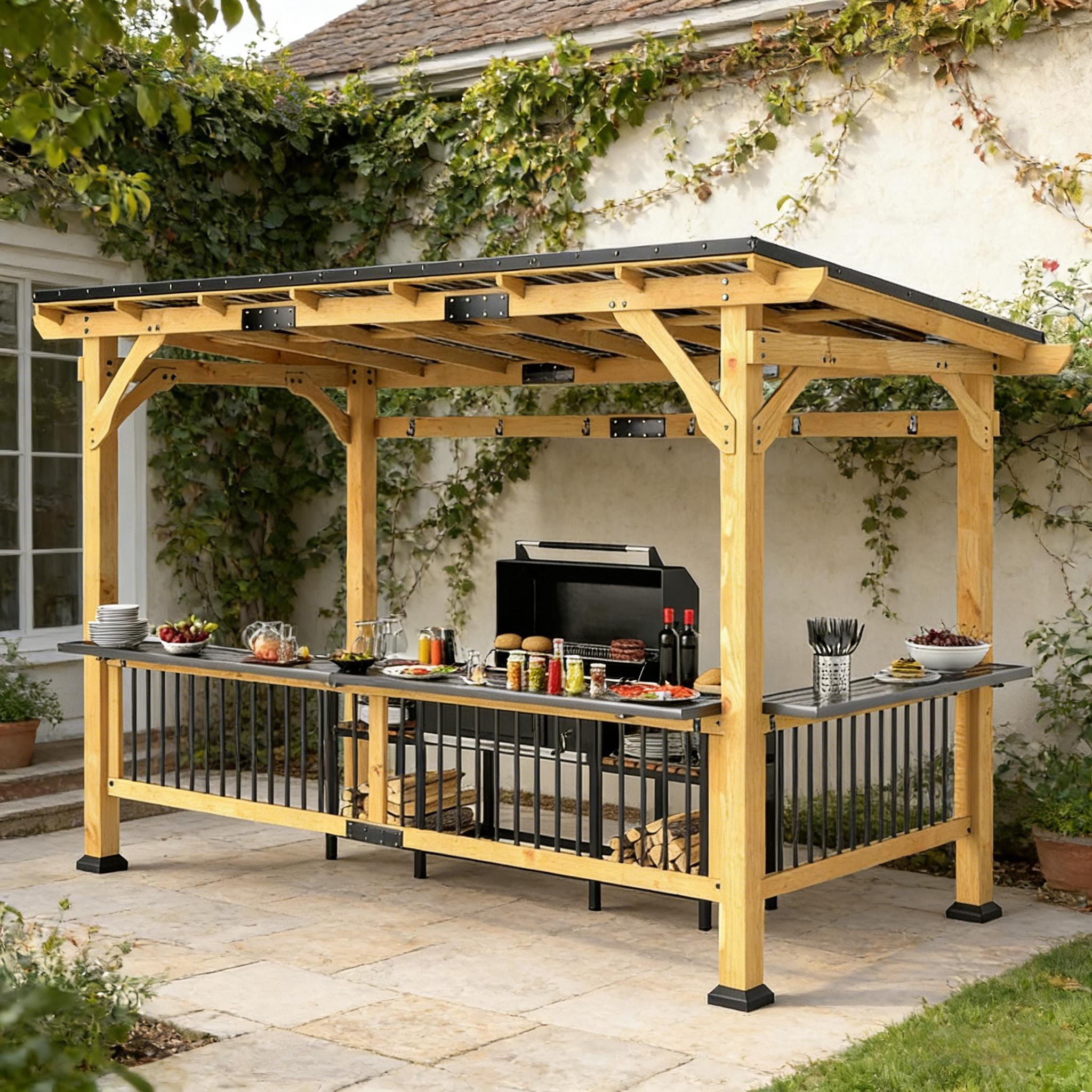 [06X13FT] Alora Premium Outdoor Hardtop Wooden BBQ Grill Gazebo (SAK97420) – SAKSBY WHOLESALE, view 8