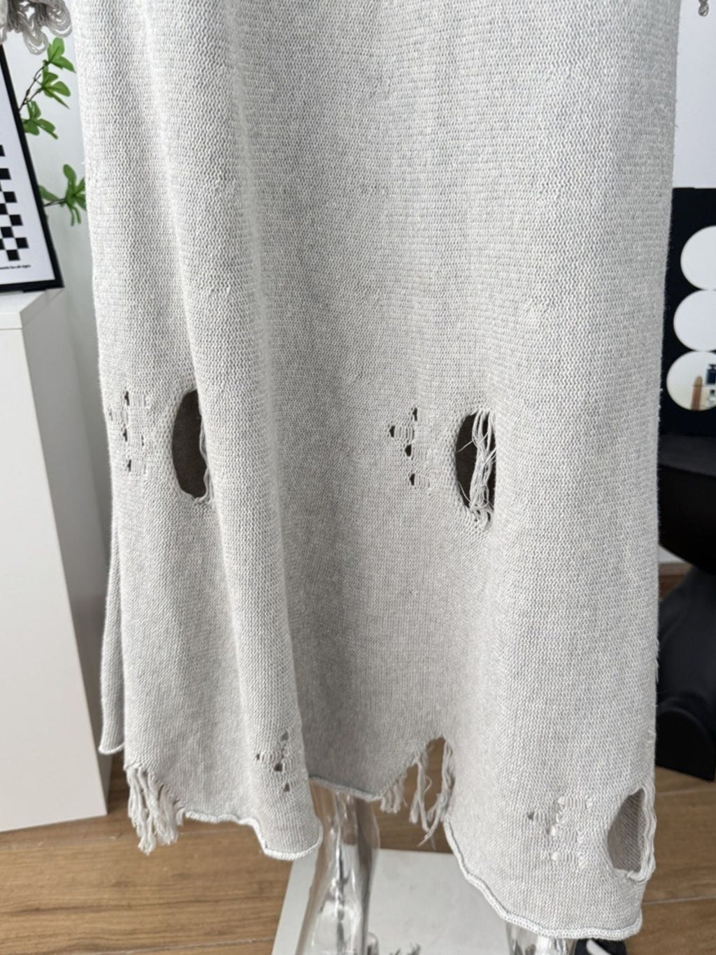 Distressed Long Sleeve Sweater and Skirt Set
